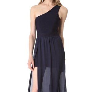 Stretta One Shoulder Navy Blue Sheer Silk Skirt Elastic Dress Underneath Size XS
